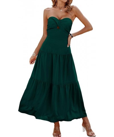 Women's Summer Strapless Dress Maxi Off Shoulder Hollow Out Smocked A Line Tube Tiered Long Dresses Dark Green $15.04 Dresses