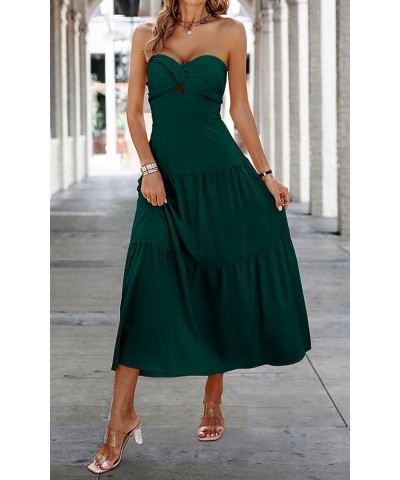 Women's Summer Strapless Dress Maxi Off Shoulder Hollow Out Smocked A Line Tube Tiered Long Dresses Dark Green $15.04 Dresses