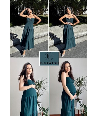 Women's Summer Strapless Dress Maxi Off Shoulder Hollow Out Smocked A Line Tube Tiered Long Dresses Dark Green $15.04 Dresses