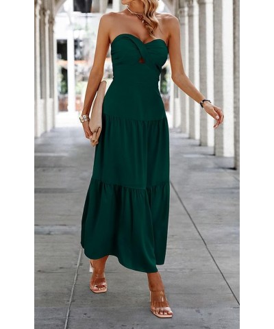 Women's Summer Strapless Dress Maxi Off Shoulder Hollow Out Smocked A Line Tube Tiered Long Dresses Dark Green $15.04 Dresses