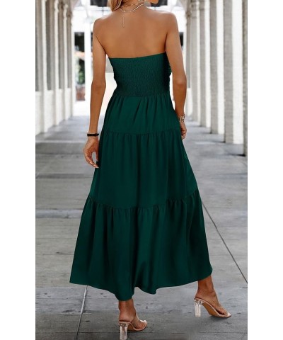 Women's Summer Strapless Dress Maxi Off Shoulder Hollow Out Smocked A Line Tube Tiered Long Dresses Dark Green $15.04 Dresses