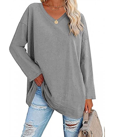 Womens Oversized T Shirts Half Sleeve V Neck Tees Comfy Cozy Cotton Blend Tunic Tops Solid Color Blouses Za-v-neck Grey $10.3...