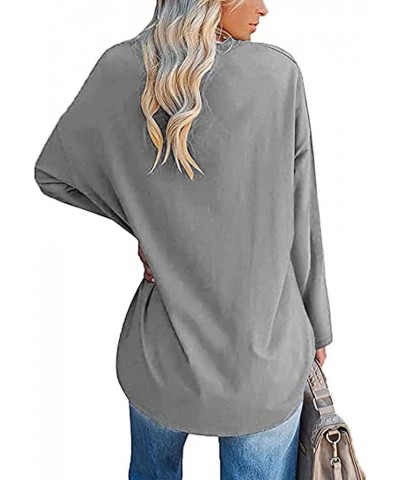 Womens Oversized T Shirts Half Sleeve V Neck Tees Comfy Cozy Cotton Blend Tunic Tops Solid Color Blouses Za-v-neck Grey $10.3...