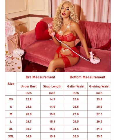 Garter Set Lingerie for Women Fishnet Sexy Underwire Lace 4 Piece Sets Chain Bra S-XXL Red $14.24 Lingerie