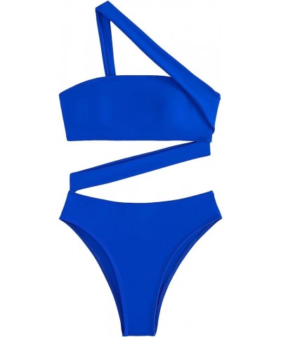 Sexy Cutout Tube High Waist Bandeau Bathing One Piecce Swimsuit Tube Royal Blue $18.86 Swimsuits