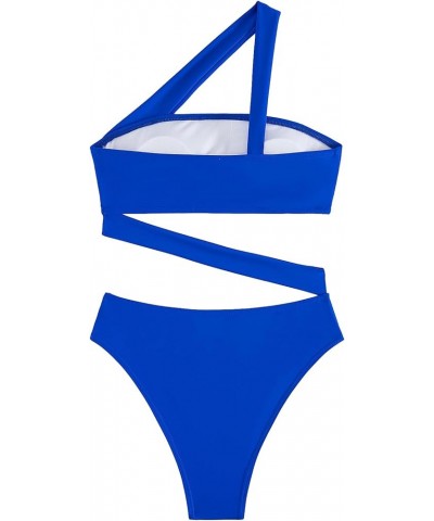 Sexy Cutout Tube High Waist Bandeau Bathing One Piecce Swimsuit Tube Royal Blue $18.86 Swimsuits