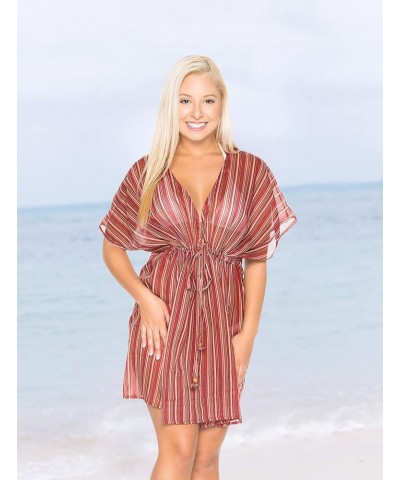 Women's Bathing Suit Cover-up Casual Dress for Women,1 Maroon, Stripes $23.51 Swimsuits