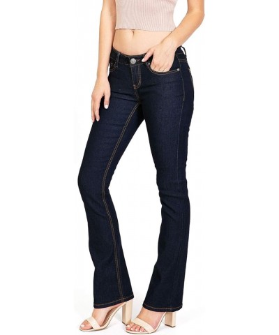 Women's Juniors Mid Waist Boot Cut Straight Jeans Dark Blue 92000 $11.54 Jeans