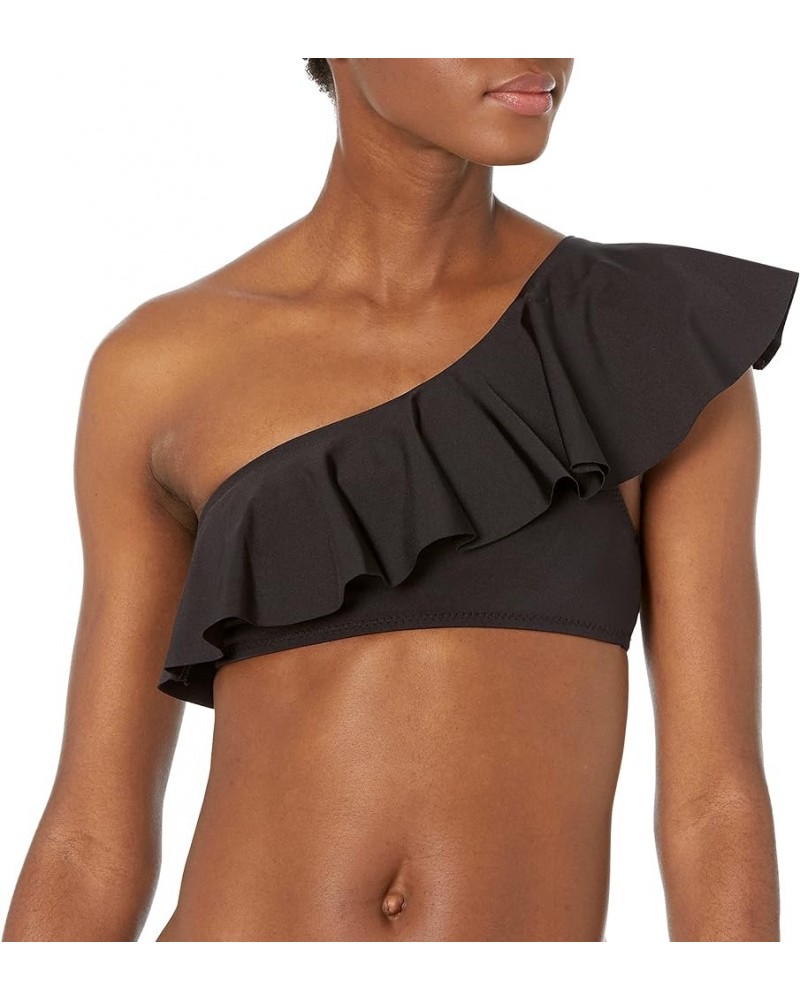 Women's Standard Atlas One Shoulder Ruffle Bandeau Black $26.84 Swimsuits