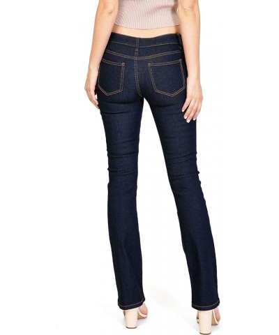 Women's Juniors Mid Waist Boot Cut Straight Jeans Dark Blue 92000 $11.54 Jeans