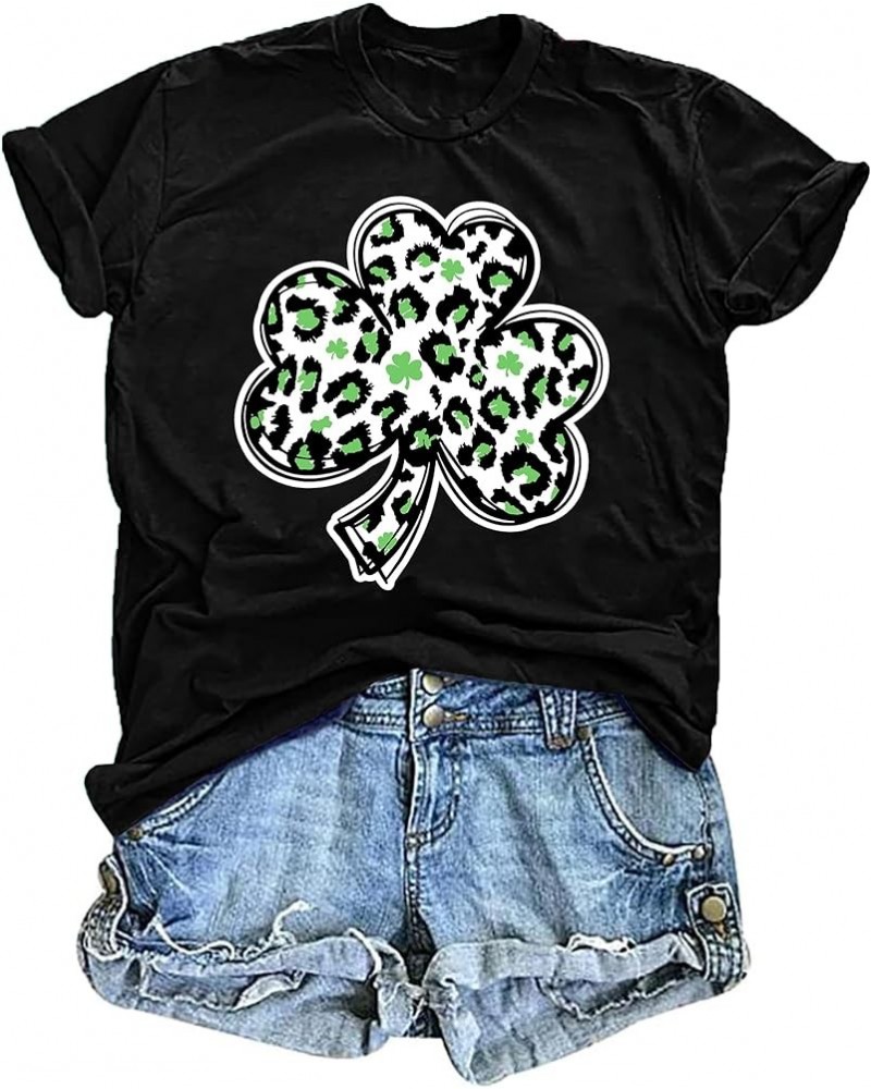 Womens St Patrick's Day Shirts Lucky Shamrock Graphic Tee Shirt Lucky St Patricks Day T Shirt Green Irish Tops Clover-black1 ...