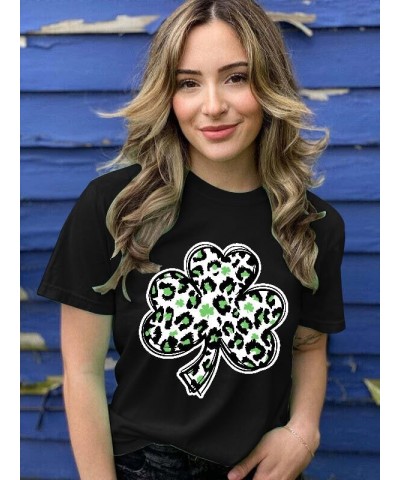 Womens St Patrick's Day Shirts Lucky Shamrock Graphic Tee Shirt Lucky St Patricks Day T Shirt Green Irish Tops Clover-black1 ...