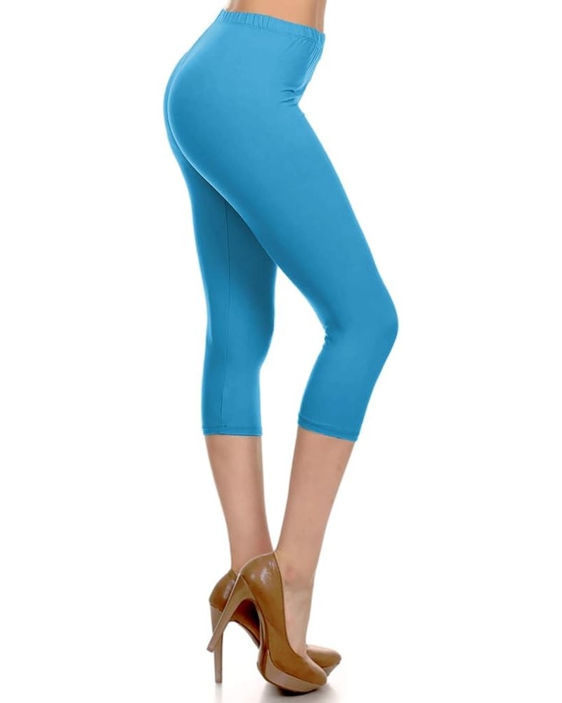 Women's High Waist Leggings Soft 1” Waistband Solid Leggings Pants - Regular, Plus, 1X3X, 3X5X Capri Length Turquoise $10.61 ...