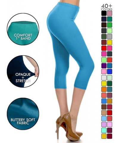 Women's High Waist Leggings Soft 1” Waistband Solid Leggings Pants - Regular, Plus, 1X3X, 3X5X Capri Length Turquoise $10.61 ...