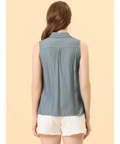 Women's Single Breasted Casual Office Sleeveless Shirt Dark Grey $13.80 Blouses