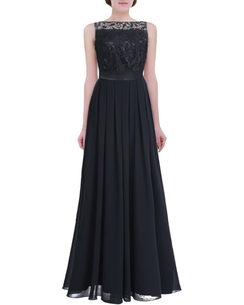 Women's Crochet Floral Lace Wedding Bridesmaid Dress Chiffon Maxi Long Evening Gowns Black $13.20 Dresses