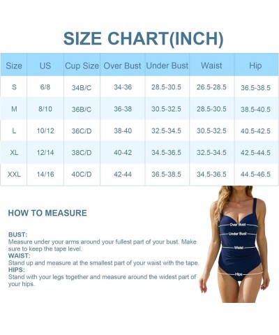 Women's One Piece Swimwuits V Neck Ruched Bathing Suits Vintage Push up Swimwear Wide Straps Navy Blue $12.00 Swimsuits