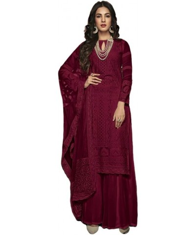 Ready to Wear Women's Indian/Pakistani Style Wedding Wear Designer Palazzo Straight Salwar Suit for Womens Maroon $31.08 Suits