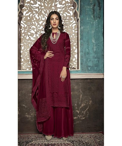 Ready to Wear Women's Indian/Pakistani Style Wedding Wear Designer Palazzo Straight Salwar Suit for Womens Maroon $31.08 Suits