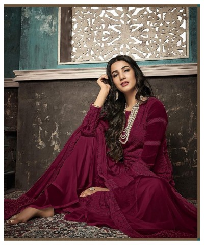 Ready to Wear Women's Indian/Pakistani Style Wedding Wear Designer Palazzo Straight Salwar Suit for Womens Maroon $31.08 Suits