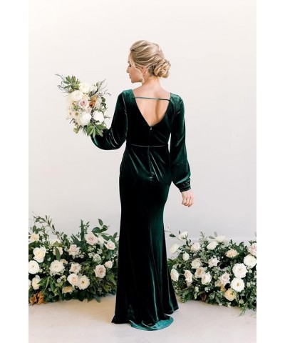 Women's Long Sleeve Bridesmaid Dress with Slit 2022 Velvet Pleated Maxi Formal Party Dress for Wedding V-neck-rust $30.55 Dre...