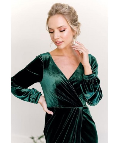 Women's Long Sleeve Bridesmaid Dress with Slit 2022 Velvet Pleated Maxi Formal Party Dress for Wedding V-neck-rust $30.55 Dre...