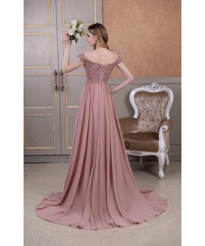 Off Shoulder Prom Dress for Women Laces Chiffon Long Slit Formal Bridesmaid Evening Gown CA07 Peach $35.42 Dresses