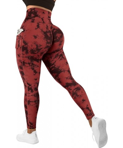 Women Corset High Waisted Leggings with Pockets Tummy Control Body Shaper Yoga Pants 1 Red Tie-dye $17.22 Activewear