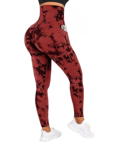 Women Corset High Waisted Leggings with Pockets Tummy Control Body Shaper Yoga Pants 1 Red Tie-dye $17.22 Activewear