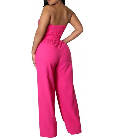 Women's Sexy Off Shoulder Tube Top Rompers High Waist Long Wide Leg Pants Jumpsuits Belt-rose Red $13.00 Jumpsuits