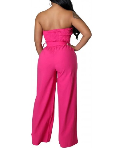 Women's Sexy Off Shoulder Tube Top Rompers High Waist Long Wide Leg Pants Jumpsuits Belt-rose Red $13.00 Jumpsuits