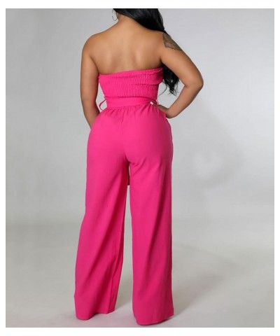 Women's Sexy Off Shoulder Tube Top Rompers High Waist Long Wide Leg Pants Jumpsuits Belt-rose Red $13.00 Jumpsuits