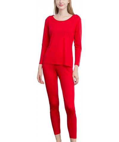 Womens Silk Long Underwear Mulberry Silk Long Johns Silk Thermal Underwear Sets Cold Weather Base Layer Red $26.00 Underwear