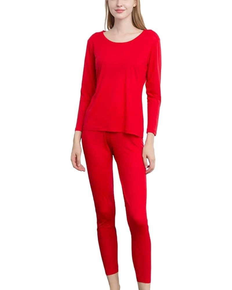 Womens Silk Long Underwear Mulberry Silk Long Johns Silk Thermal Underwear Sets Cold Weather Base Layer Red $26.00 Underwear