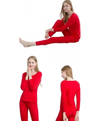 Womens Silk Long Underwear Mulberry Silk Long Johns Silk Thermal Underwear Sets Cold Weather Base Layer Red $26.00 Underwear