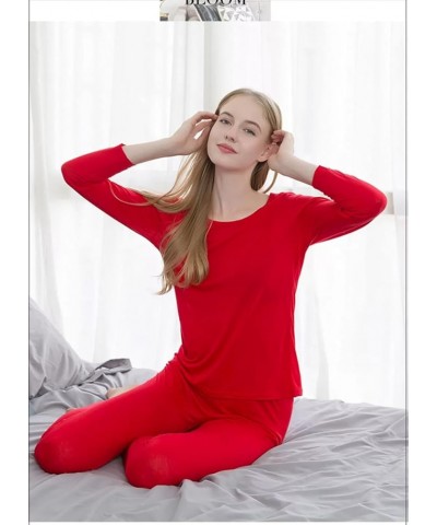 Womens Silk Long Underwear Mulberry Silk Long Johns Silk Thermal Underwear Sets Cold Weather Base Layer Red $26.00 Underwear