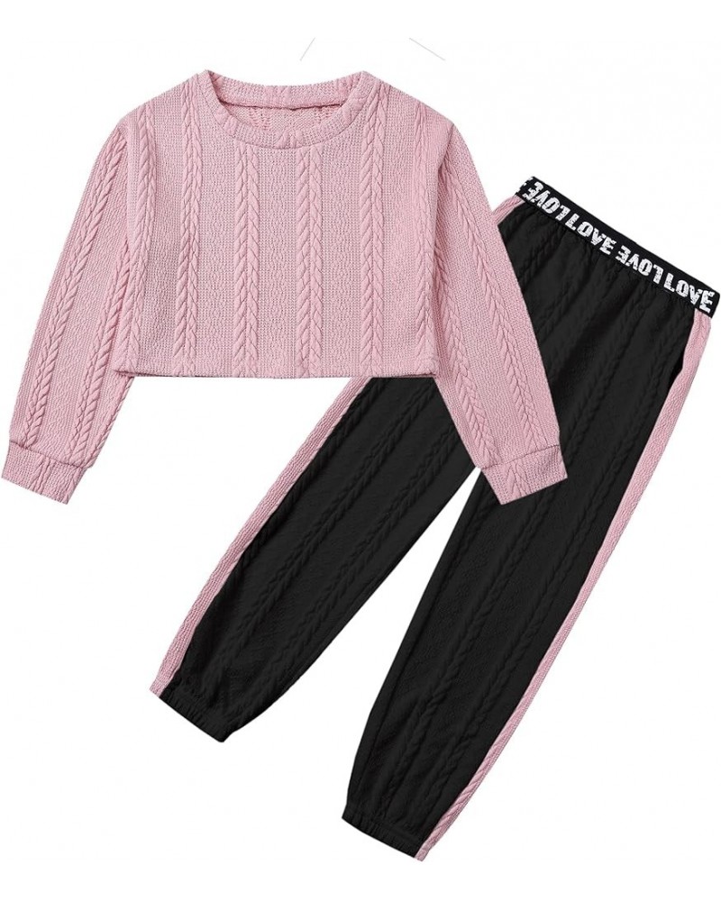 Girls 2 Piece Outfits Cute Fall Winter Clothing Sets, 4T-14 Years B Pink Black Knitted $7.64 Pants