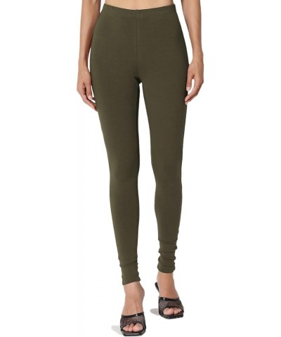 S~3X Luxe Cotton Elastic Mid Rise Long Full Length Ankle Leggings Olive $11.19 Leggings