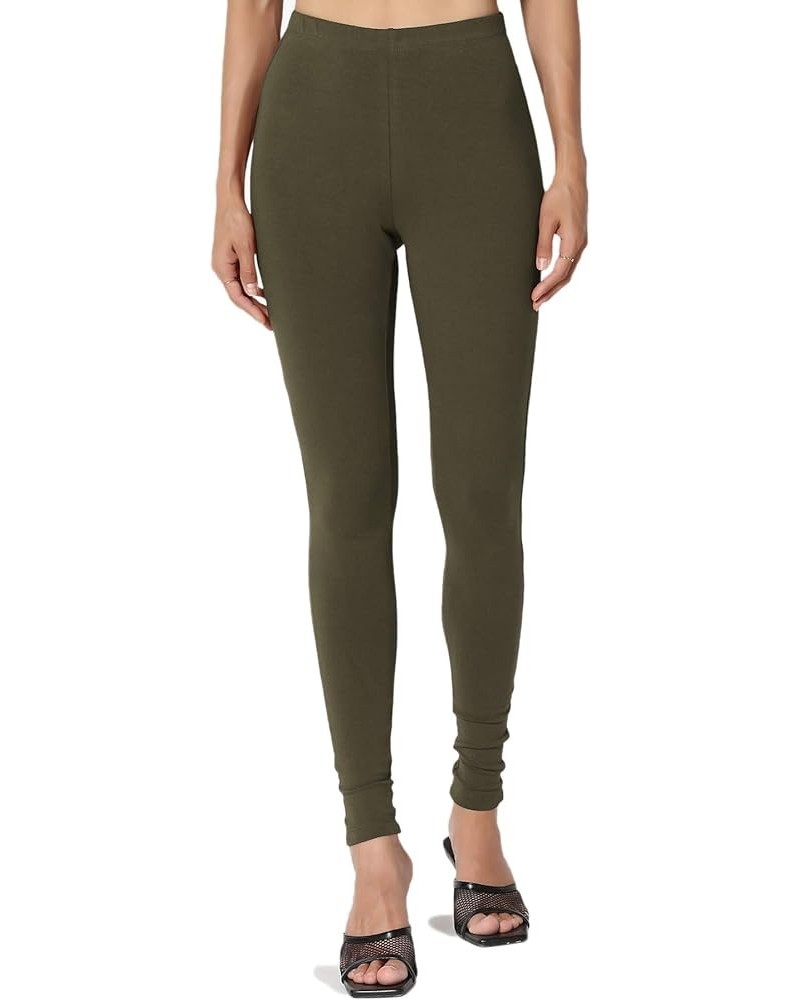 S~3X Luxe Cotton Elastic Mid Rise Long Full Length Ankle Leggings Olive $11.19 Leggings