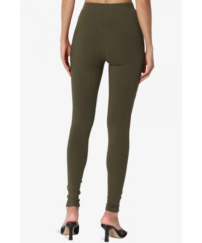 S~3X Luxe Cotton Elastic Mid Rise Long Full Length Ankle Leggings Olive $11.19 Leggings