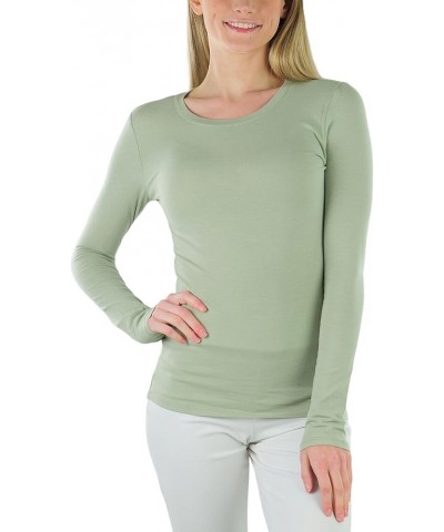 Junior Women's Slim Fit Long Sleeve Crew Neck Layering Cotton Top Crew Neckline - Celadon Green $9.51 T-Shirts