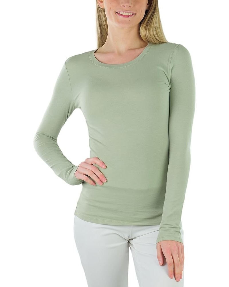 Junior Women's Slim Fit Long Sleeve Crew Neck Layering Cotton Top Crew Neckline - Celadon Green $9.51 T-Shirts