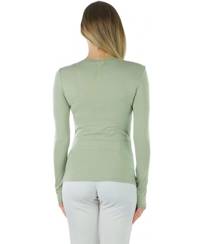 Junior Women's Slim Fit Long Sleeve Crew Neck Layering Cotton Top Crew Neckline - Celadon Green $9.51 T-Shirts