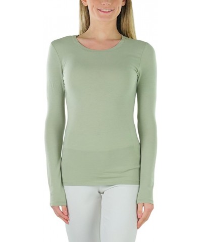 Junior Women's Slim Fit Long Sleeve Crew Neck Layering Cotton Top Crew Neckline - Celadon Green $9.51 T-Shirts