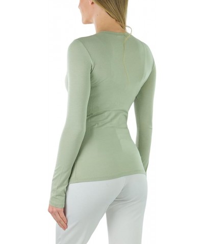 Junior Women's Slim Fit Long Sleeve Crew Neck Layering Cotton Top Crew Neckline - Celadon Green $9.51 T-Shirts