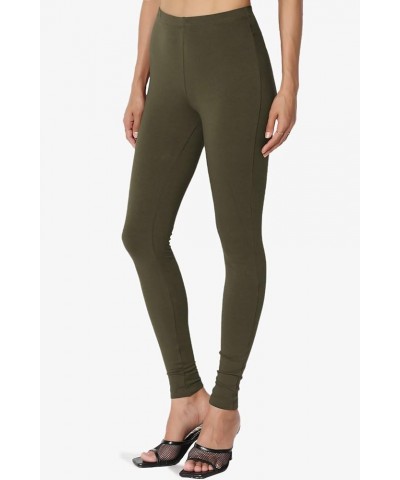 S~3X Luxe Cotton Elastic Mid Rise Long Full Length Ankle Leggings Olive $11.19 Leggings