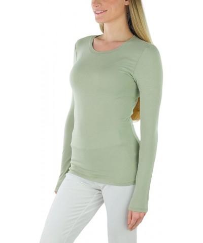 Junior Women's Slim Fit Long Sleeve Crew Neck Layering Cotton Top Crew Neckline - Celadon Green $9.51 T-Shirts