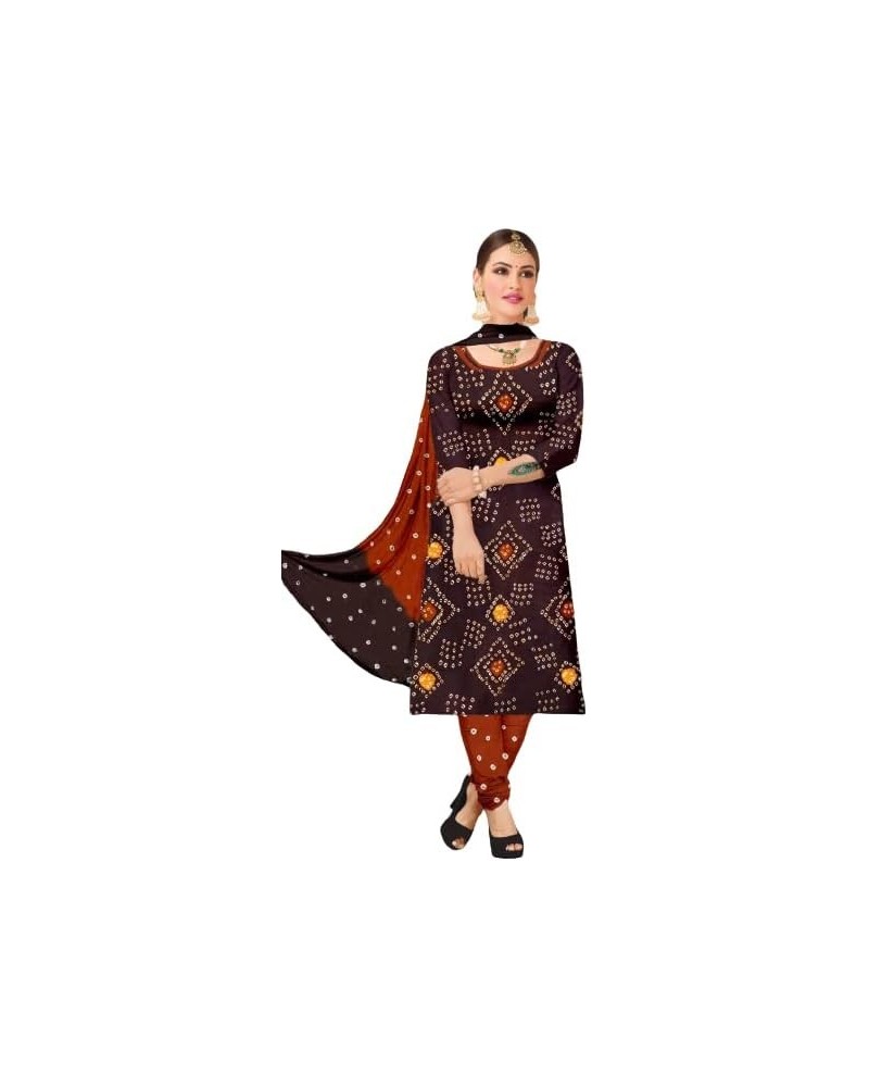 Traditional Bandhej Or Bandhani Printed Rayon Churidar Salwar Suit With Dupatta For Regular & Festive Wear Brown21.1 $30.73 S...