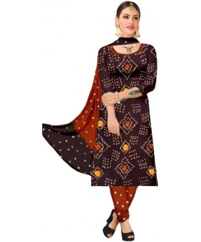 Traditional Bandhej Or Bandhani Printed Rayon Churidar Salwar Suit With Dupatta For Regular & Festive Wear Brown21.1 $30.73 S...