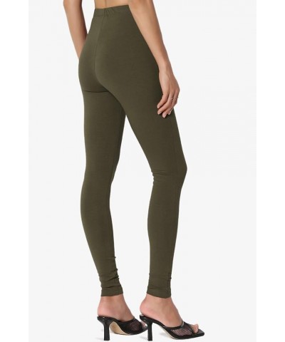 S~3X Luxe Cotton Elastic Mid Rise Long Full Length Ankle Leggings Olive $11.19 Leggings